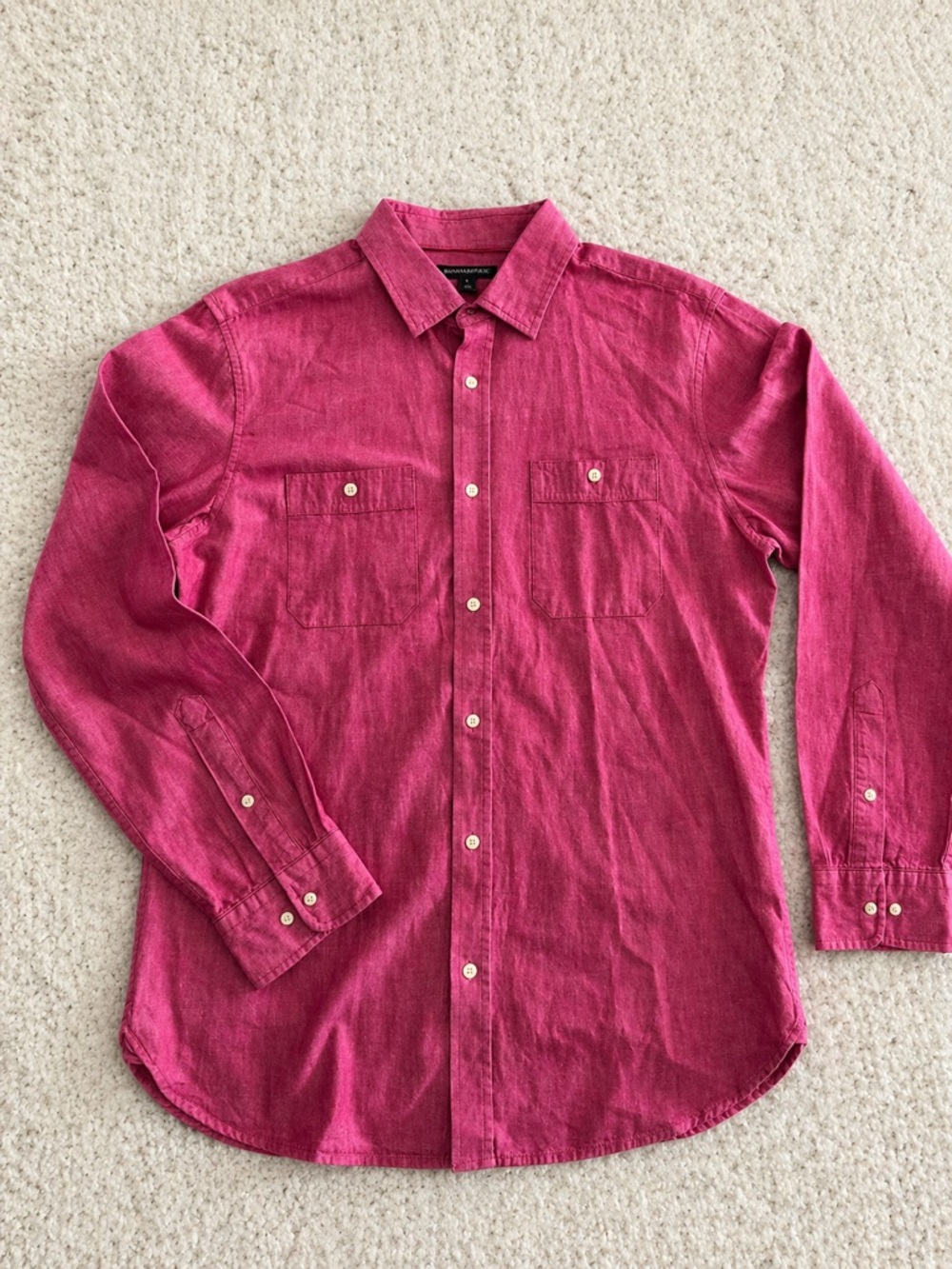 Banana Republic Linen Shirt Men Large Pink Button Down Like New